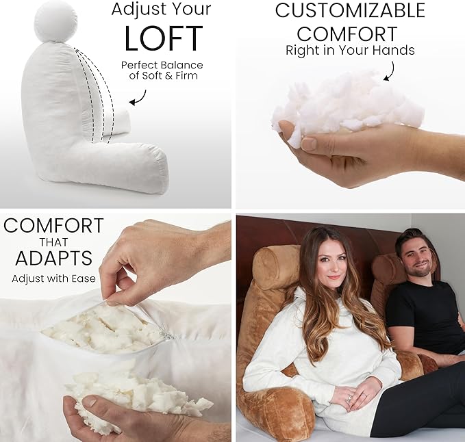 Husband Pillow XXL – Reading Pillow Bed Chair with Arms & Back Support – Tan - Back Pillow for Beds Sitting Up – Bed Rest Arm Pillow – Comfy Reading Pillow for Adults