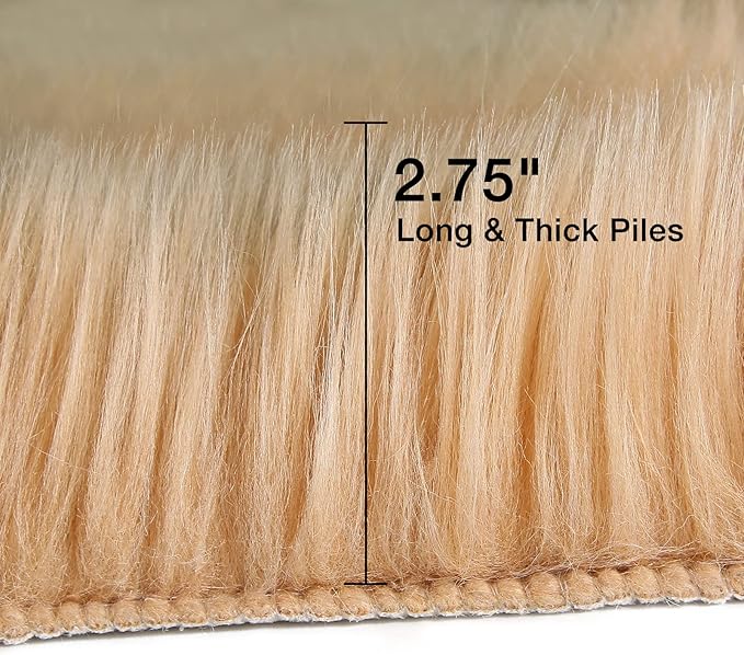 duduta Beige Faux Sheepskin Throw Rug 2x3 ft, Fluffy Shag Fur Chair Cover Small Bedside Dorm Rug Non Slip Machine Washable