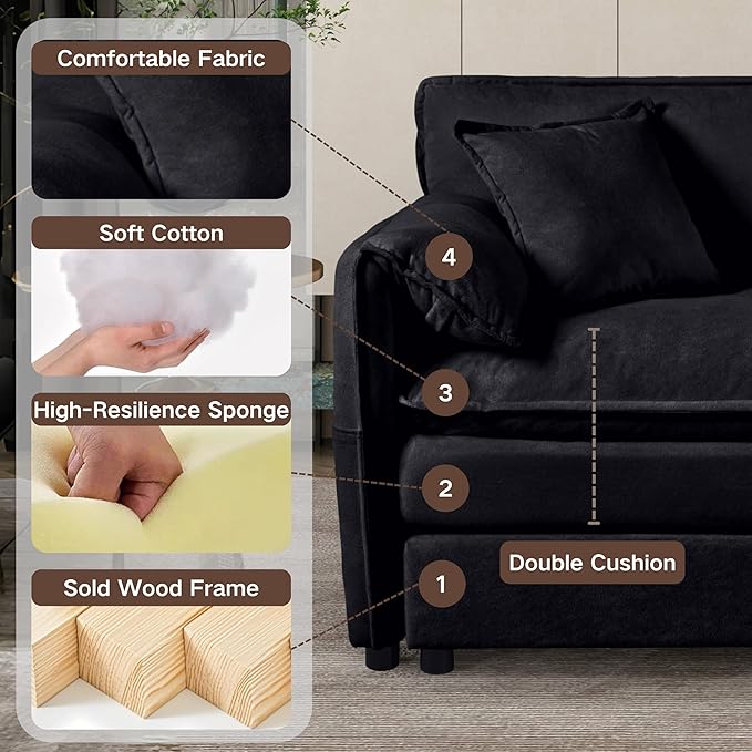 KEIKI Oversized Accent Chair Set of 2, Chenille Modern Comfy Deep Seat Large Upholstered Armchair with Side Pockets, Reading Single Sofa Chairs for Bedroom Living Room Apartment, Black