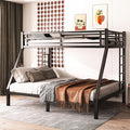 Twin XL Over Queen Bunk Bed Frame, Heavy Duty Metal Loft Bed for Adults/Teens, 350/600LB Capacity w/Ladder & Guardrail, Noise-Free Steel Slats, No Box Spring Required, Black
