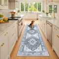 Area Rugs 2'x8' Washable Non-Slip, Floral Vintage Distress Print Pattern Medallion Carpet for Living Room Bedroom Dining Room, Light Gray Grey White