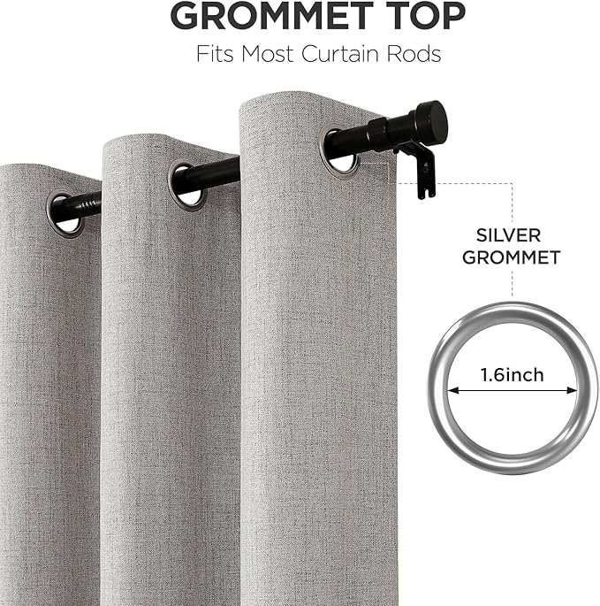 Joydeco 100% Blackout Curtains for Bedroom 84 Inch Long, Linen Black Out Curtains 2 Panels Set With Grommet for Living Room Window, Thermal Insulated Full Light Blocking Drapes Privacy Protection,52"W