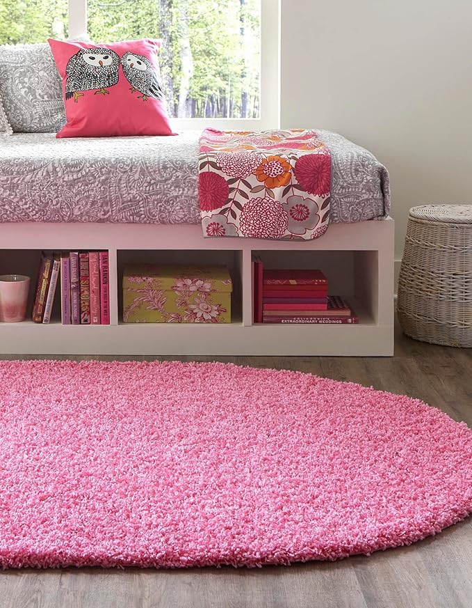 Unique Loom Solid Shag Collection Area Rug (3' 3" x 5' 3" Oval, Taffy Pink)