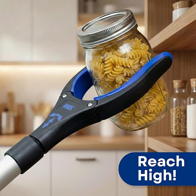 RMS 2-Pack 32 Inch Extra Long Grabber Reacher with Rotating Jaw - Mobility Aid Reaching Assist Tool (Blue)