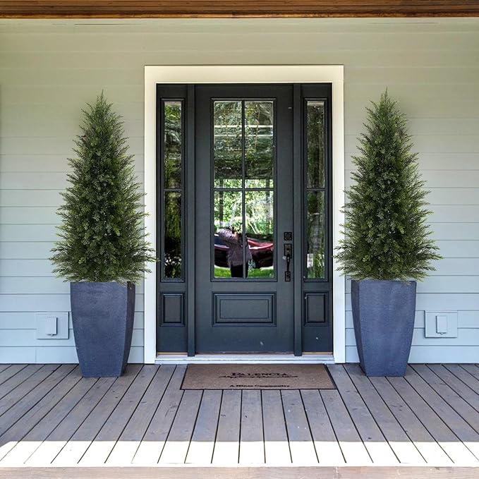 Artificial Topiary Ball Tree, Indoor Realistic Faux Boxwood Bush Potted Plants, Outdoor Fake Shrubs Cedar Evergreen Plants for Home Living Room Front Porch Decor (2, 5ft)