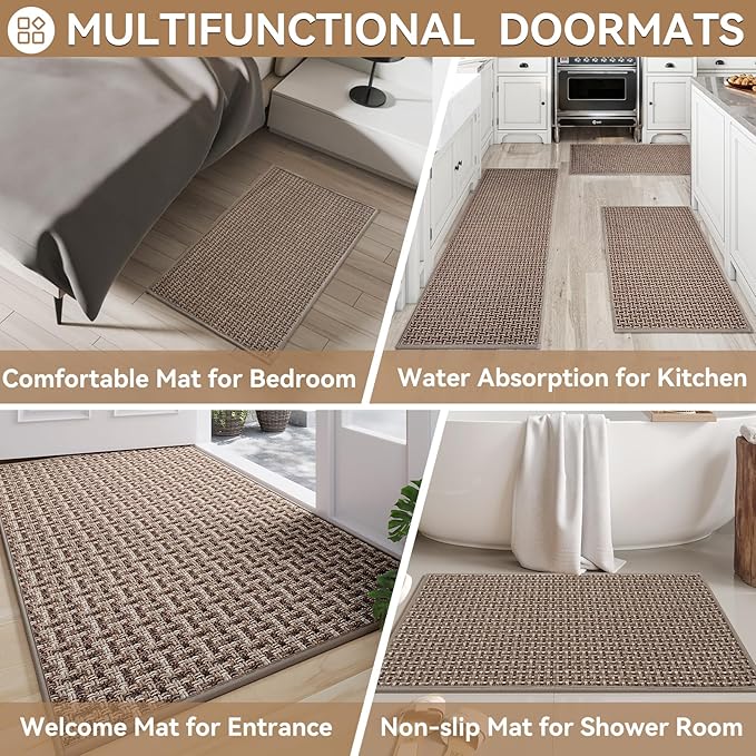 Indoor Door Mat 24"x72",Door Mat Indoor Entrance Dirt Resistant and Absorbent Non-Slip Rubber Backing Front Door Mats Washable Low-Profile Mats for Entryway, Inside Entrance Easy Clean Brown