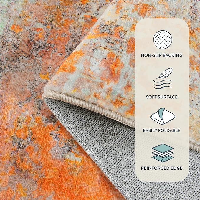 Lahome Modern Abstract Runner Rug - 2x4.3 Washable Kitchen Soft Laundry Room Rugs Bathroom Mat, Contemporary Non Slip Indoor Throw for Entryway Living Room, Yellow/Gold/Cream 2' x 4.3'
