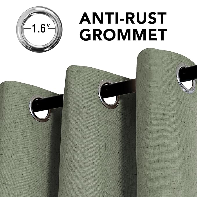 H.VERSAILTEX Linen Curtains 100% Blackout Curtains for Bedroom 84 inch Long Full Light Blocking Nature Linen Blended Window Curtains for Living Room Nickel Grommet (2 Panels, Heathered Dried Sage)