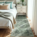 Area Rugs 3'x8' Washable Non-Slip, Floral Vintage Distress Print Pattern Medallion Carpet for Living Room Bedroom Dining Room, Dark Green Gray