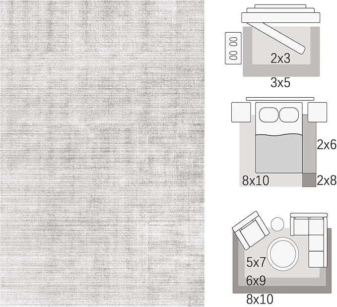 8 x 10 Area Rugs for Living Room, Machine Washable Modern Soft Rugs Gray Carpet for Bedroom Floor Non-Slip Kitchen Rug Indoor Corridor Home Office | Light Grey