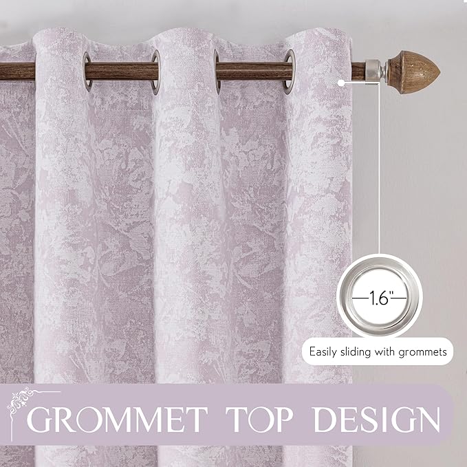 Beauoop Purple Floral Jacquard Blackout Curtains 84 Inches Long 2 Panels for Bedroom Living Room Chenille Flower Room Darkening Thermal Insulated Soundproof Grommet Window Treatments Drapes, 52x84