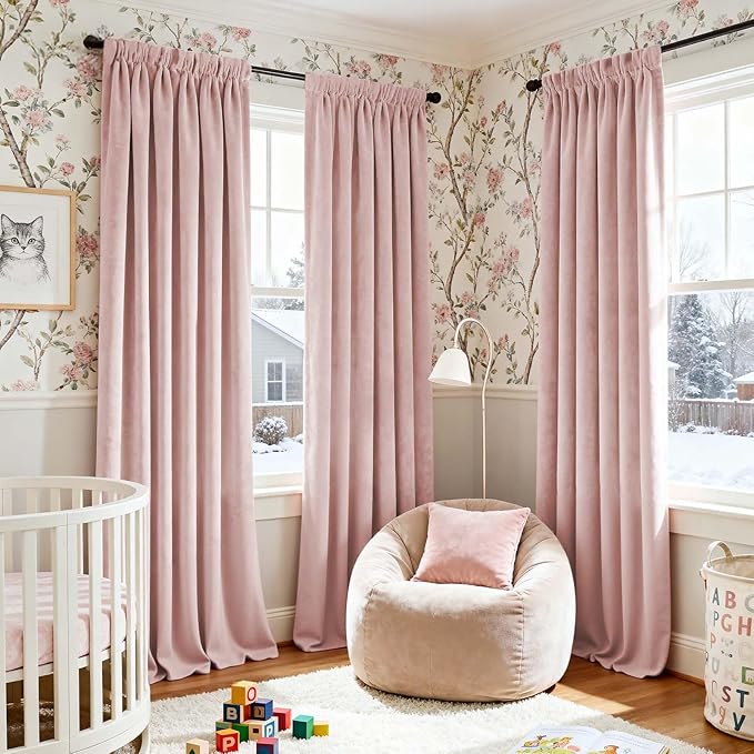 Lazzzy Velvet Blackout Curtains Thermal Insulated Room Window Drapes Super Soft Luxury Curtains for Living Room Bedroom Rod Pocket 2 Panels, Dusty Pink, 52" W x 96" L