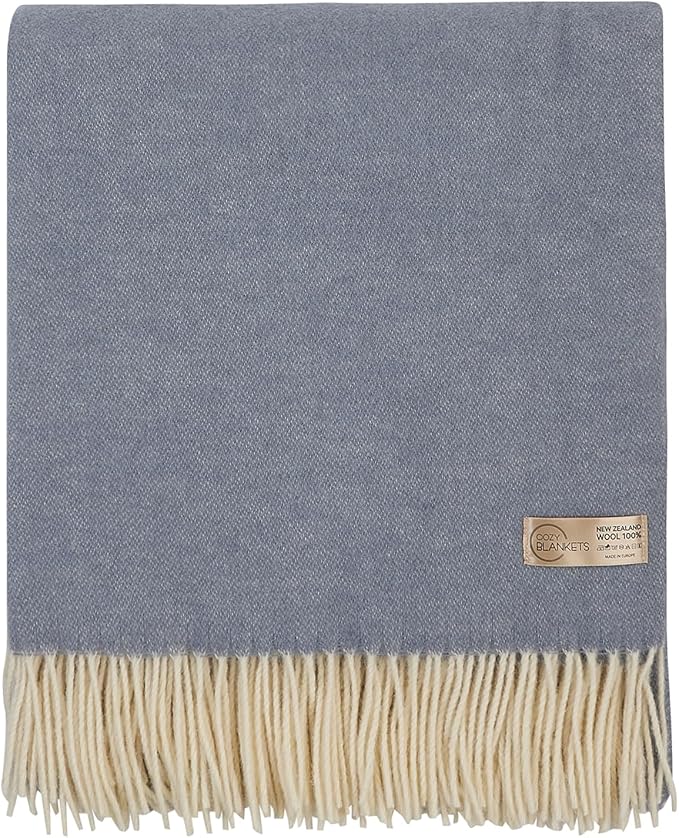 | Wool Blanket/Throw | 100% New Zealand Wool | Perfect for Home and Outdoors | Virgin Wool Throw with Fringes 67"x79" (170 x 200 cm)