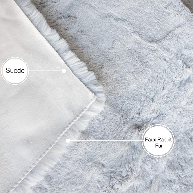 Washable Area Rugs 5x7 Rugs for Living Room Silver Grey Faux Rabbit Fur Rug for Bedroom Faux Sheepskin Rug Teen Room Home Décor