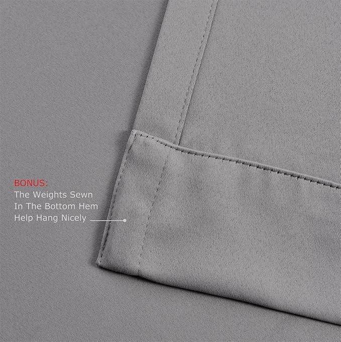 MIUCO 1 Pair Thermal Insulated Grommet 52-Inch-by-63-Inch Blackout Window Curtain Panels with 2 Tie Backs, Grey
