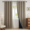 100% Blackout Grommet Linen Curtains for Living Room, Linen-Look Textured Full Light Blocking Room Darkening Thermal Insulated Drapes for Bedroom 2 Panels (W52xL92, Taupe)