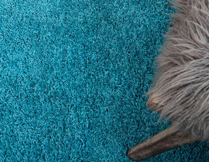 Unique Loom Solid Shag Collection Area Rug (2' 6" x 19' 8" Runner, Deep Aqua Blue)