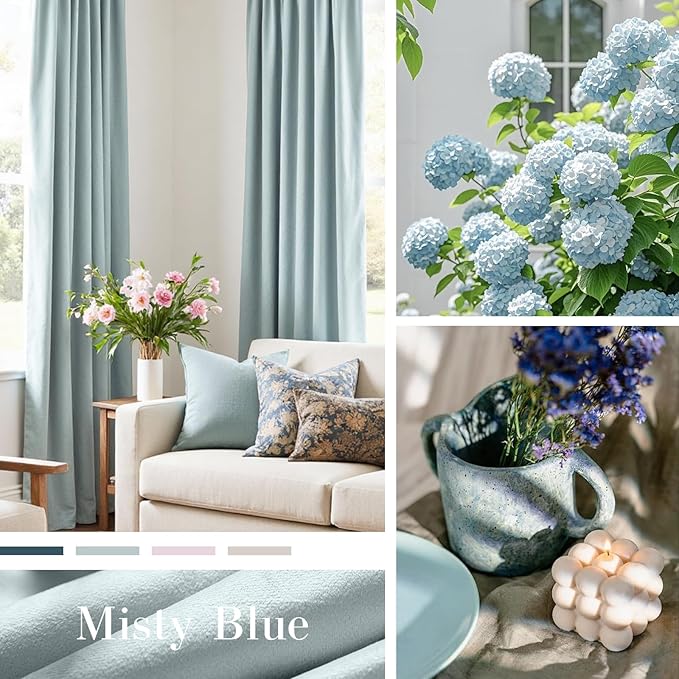 Lazzzy Velvet Blackout Curtains Thermal Insulated Room Window Drapes Super Soft Luxury Curtains for Living Room Bedroom Rod Pocket 2 Panels, Misty Blue, 52" W x 72" L