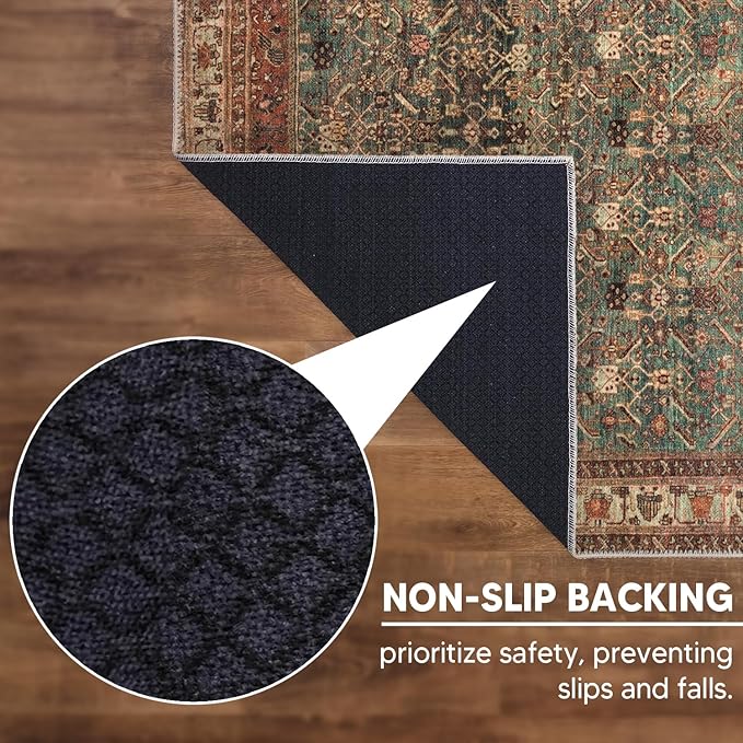 Keen Home Design 10x14 Rug - Machine Washable Area Rug with Non-Slip Backing, Ideal for Living Room, Dining Room, Bedroom - Vintage, Easy Clean, Durable, Low Pile Rug - (9'7" x 14')