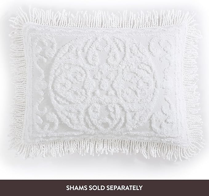 Beatrice Home Fashions Medallion Chenille Bedspread, Twin, White