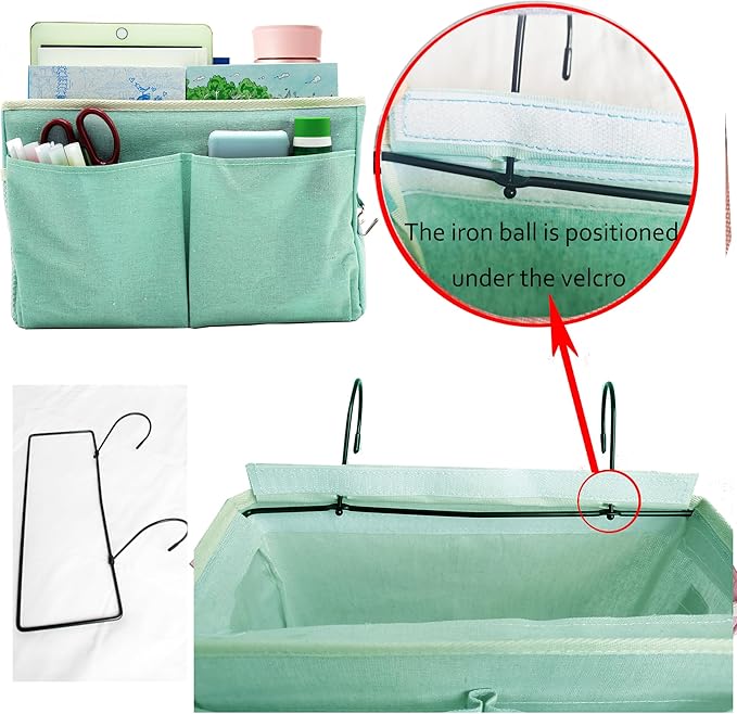 Someteth 2-Pack Bedside Caddy Bedside Hanging Storage Basket Multi-Function Organizer Caddy for Bunk and Hospital Beds Dorm Rooms Bed Rails, Can be Placed Glasses Books Mobile Phones（2pcs Green）
