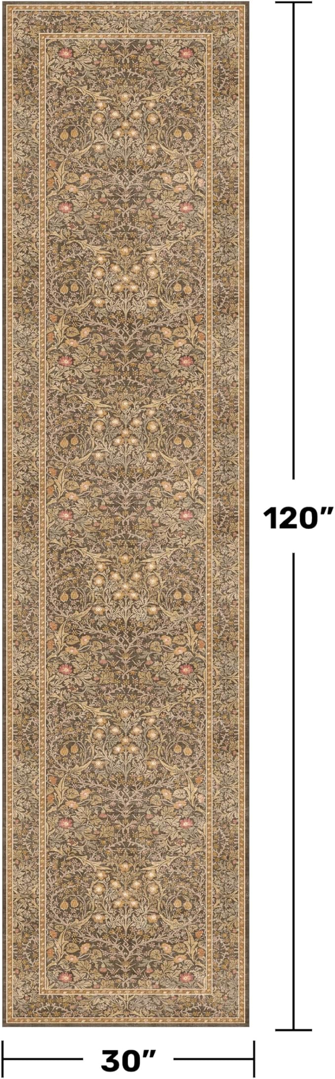 Brown 2'6" x 10' Hallway Runner Rug Non Slip - Stain Resistant Washable Kitcehn Rug, 10ft Extra Long Entryway Indoor Mats, Soft Boho Vintage Gold Brown Floral Indoor Décor