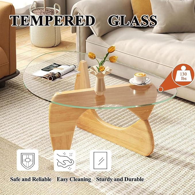 Modern Glass Coffee Table, Mid Century Small Coffee Table, Coffee Table for Living Room,Suitable for Bedroom Living Room Reception Office Tables (Wood/Transparent, Small)