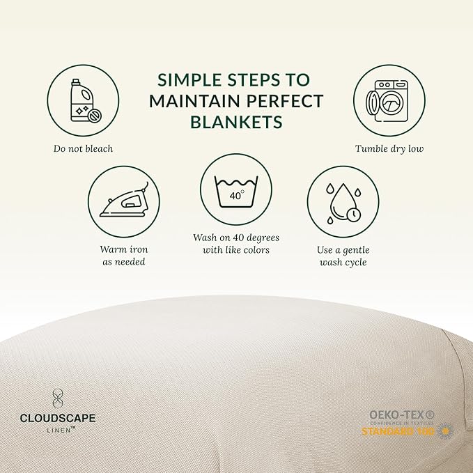 Cloud Scape Linen 100% Cotton Blanket King 92x108 Ivory - Cozy Herringbone Weave, Fits Up to Cal King Beds, Breathable Softness, All-Season Warmth, Heavy Layering Winter Blanket