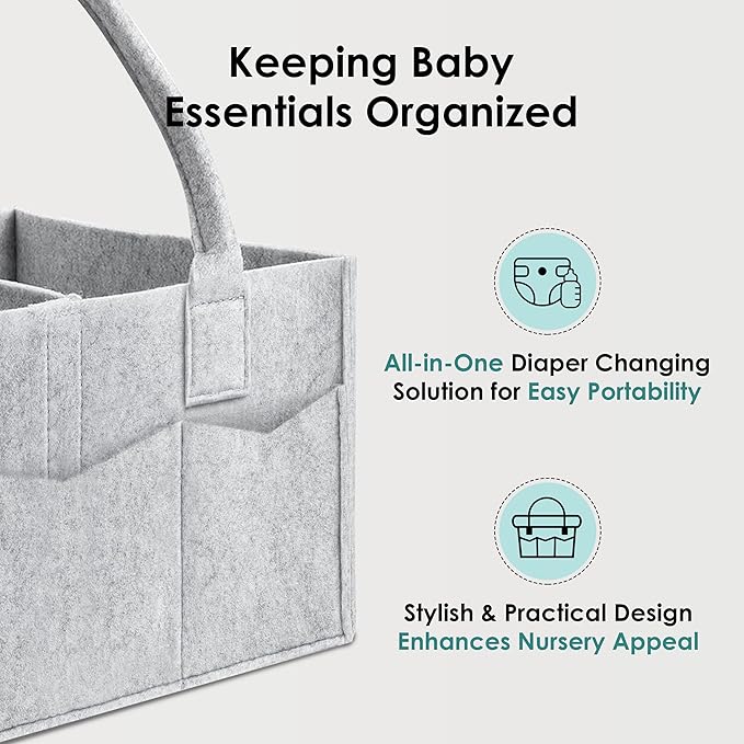 HIPHOP PANDA 2-Pack Diaper Caddy Organizer - Nursery Storage Bin & Car Organizer for Diapers, Wipes, and Baby Essentials - Dual-Color Solid Set (Dark Grey/Grey), Regular Size