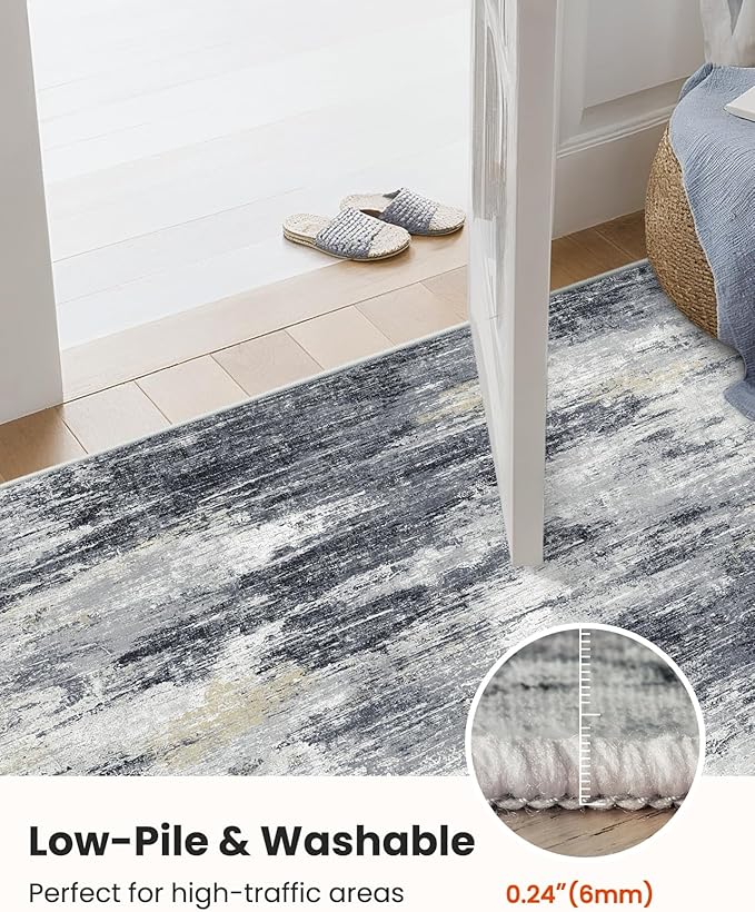 AMADA HOMEFURNISHING 6x9 Washable Area Rug, Modern Abstract Living Room Rug with Non-Slip Backing & Low Pile, Large Rug with Abstract Pattern for Living Room, Bedroom and Dinning Room, Light Grey