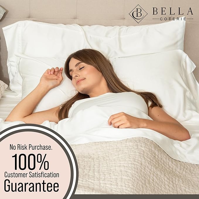 Bella Coterie Luxury Bamboo Viscose Twin Size Sheet Set | 100% Organically Grown | Ultra Soft | Cooling for Hot Sleepers | 18" Deep Pocket [White]