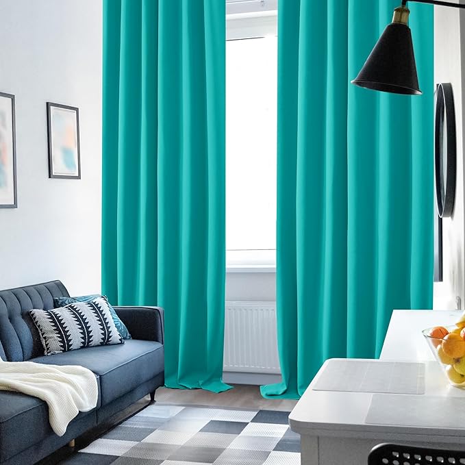 Deconovo Blackout Curtains, Thermal Insulated, W52 x L84 2 Panels, Back Tab, Machine Washable, Room-Darkening Drapes for Bedroom/Living Room Turquoise