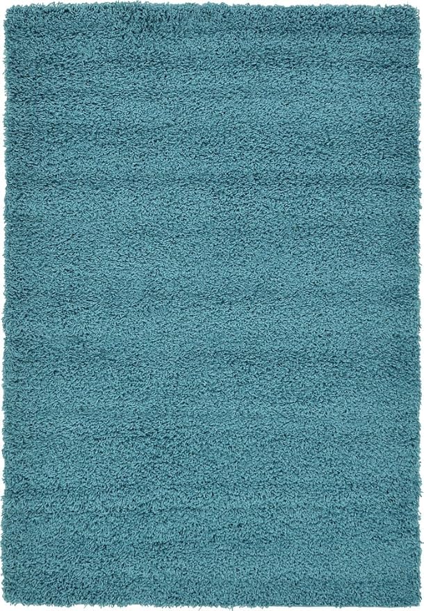 Unique Loom Solid Shag Collection Area Rug (4' 1" x 6' 1" Rectangle, Deep Aqua Blue)