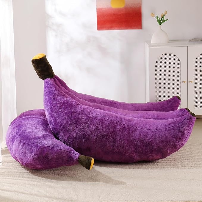 Banana Bean Bag Chair with Ottoman, Floor Sofa Bed with Footrest, Comfy Convertible Lounger for Adults, Plush Couch for Bedroom, Living Room or Dorm, L-Violet