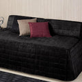 Camden Luxury Bedding | Neutral Onyx Black Color | Fitted Hollywood Daybed Bedding | Faux Suede Box Quilted Design | 5 Piece Set Includes Hollywood Cover, 2 Bolster Shams, and 2 Bolster Pillows