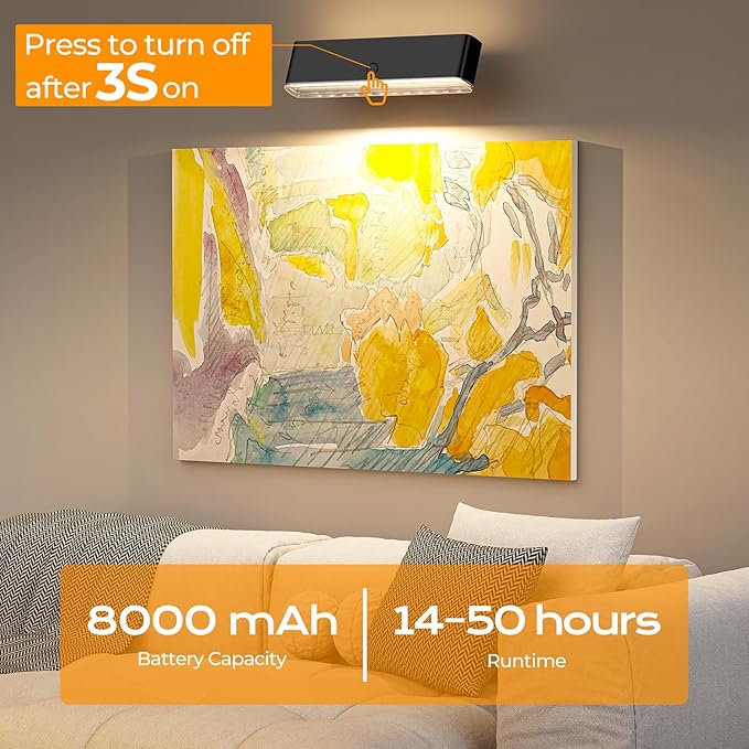 MOITA Battery Operated Wall Sconce Set of 2 Wireless Wall Lamp with Remote Control & Touch Control Rechargeable LED Wall Lights 3 Color Temperatures 360° Rotatable for Bedroom Living Room Black