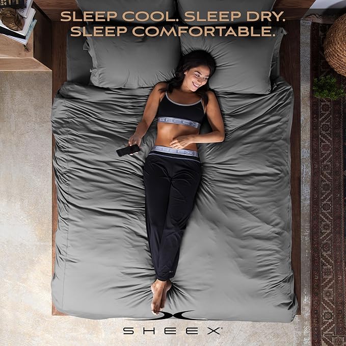 SHEEX - Original Performance Sheets Set (Queen) Ecru - Cooling Sheets - Moisture Wicking - 1 Flat Cooling Sheet, 1 Fitted Cooling Sheet, 2 Pillow Covers - Wrinkle Free - Sleep Aid