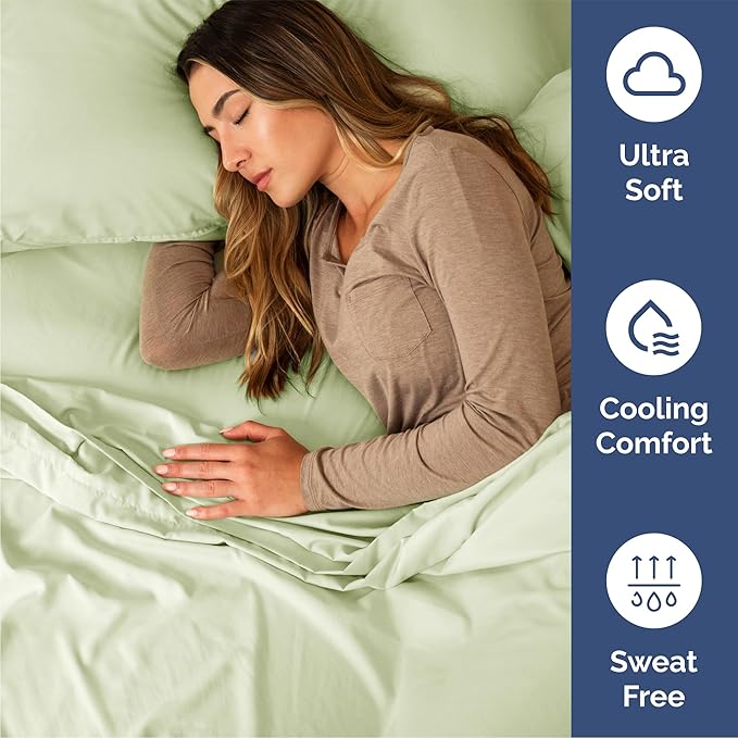 Queen 6 Piece Sheet Set - Cooling, Comfy & Breathable - Hotel Luxury Bedding, Includes Fitted Sheet for Women, Men, Kids & Teens - 1 Flat, 1 Fitted Sheet, 4 Pillowcases with Deep Pockets - Light Sage