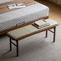 47.2'' Leather Upholstered Dining Bench with 100% Solid Oak Wood Bench Frame, Padded Bed End Bench Ottoman for Kitchen Living Room Bedroom Entryway, Champagne