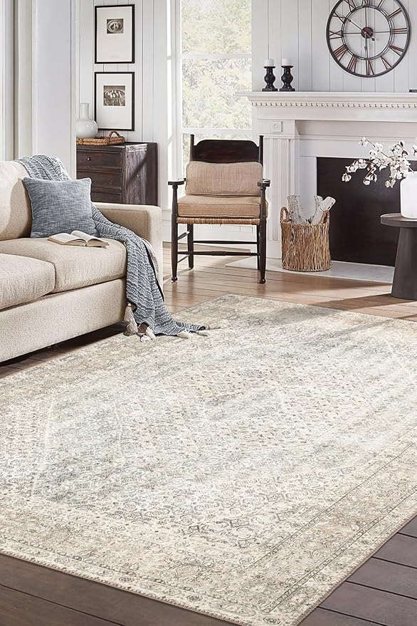 Keen Home Design 6x9 Rug - Machine Washable Area Rug with Non-Slip Backing, Ideal for Living Room, Dining Room, Bedroom - Vintage, Easy Clean, Durable, Low Pile Rug - (6' x 9')