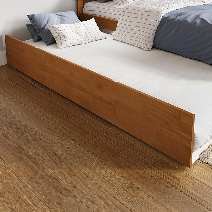 AFI Concord Full Solid Wood Platform Bed with Footboard & Full Trundle in Light Toffee