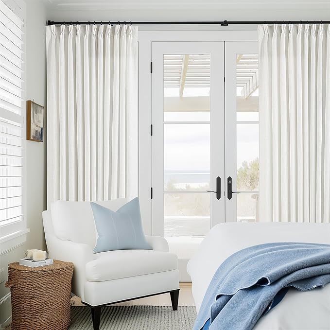 Beige White 70 Inch Wide Curtains 90 Inches Long for Living Room Light Filtering Semi Sheer Modern Farmhouse Pleated Curtain with Hooks Rings for Patio Sliding Door Dining Room Large Window 1 Panel