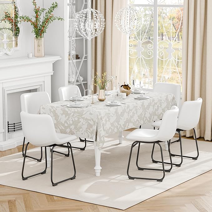 Dining Chairs Set of 4, 18 Inch Kitchen Chairs with Back, Faux Leather Dining Room Chairs with Metal Legs for Home, Bistro Coffee Shops (White)