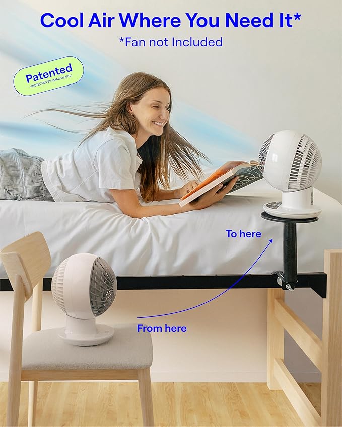 FanShelfie Adjustable Fan Holder for Dorm Room, Bunk & Lofted Bed, College Essentials for Boys & Girls, Patented Height & Distance Design, Compatible with Popular Dorm Fans, 2 Height Options (Black)