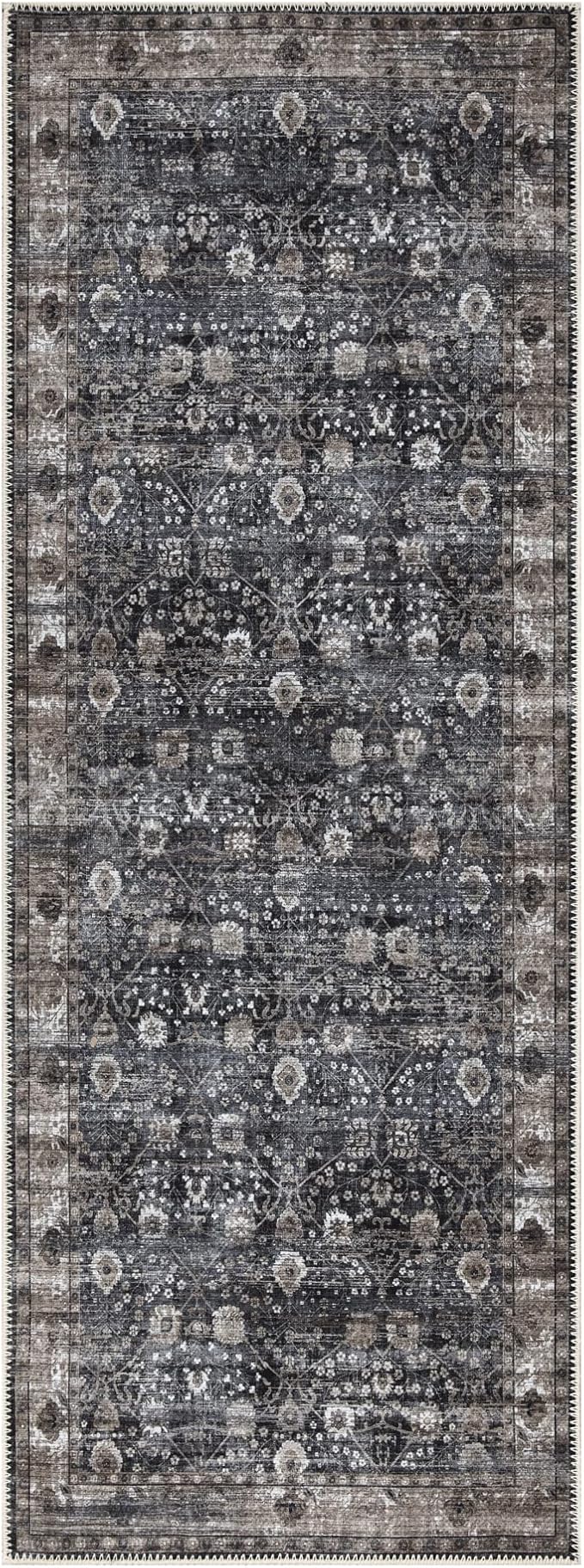 Bloom Rugs Washable Non-Slip 10 ft Runner - Black/Brown Traditional Runner for Entryway, Hallway, Bathroom, and Kitchen - Exact Size: 2.5' x 10'