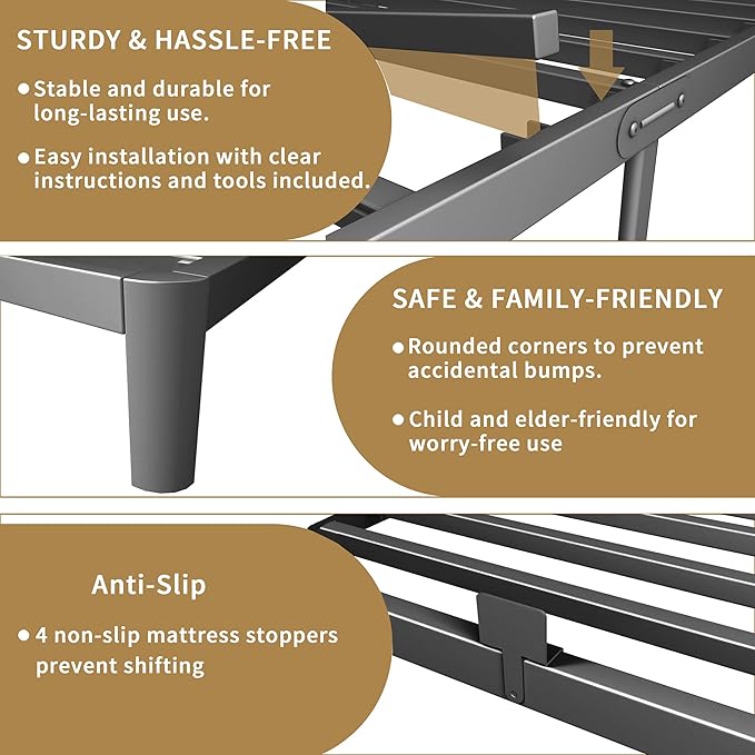 ITIMIDI 6 Inch Twin Size Bed Frame with Metal Gaskets, No Box Spring Needed, DIY Headboard, Heavy Duty Steel Slat Support, Anti-Slip Mattress Stopper, Round Corner Leg, Easy Assembly, Black