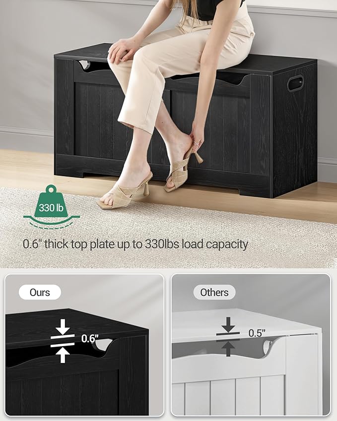 Hzuaneri 39.4" Storage Chest, Storage Bench Trunk with 2 Hinges,Wooden Box, Lift-Top Chest Organizer, Shoe Bench for Entryway, Bedroom, Living Room, Black SB01004X