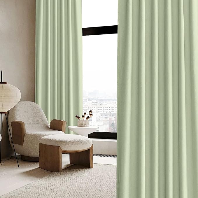 RYB HOME Sage Green Chenille Velvet Curtains 96 inches for Bedroom Living Room Office, 100% Light Blocking Thermal Insulated Soundproof Window Curtains & Drapes with Back Tab, W52 x L96, 2 Panels