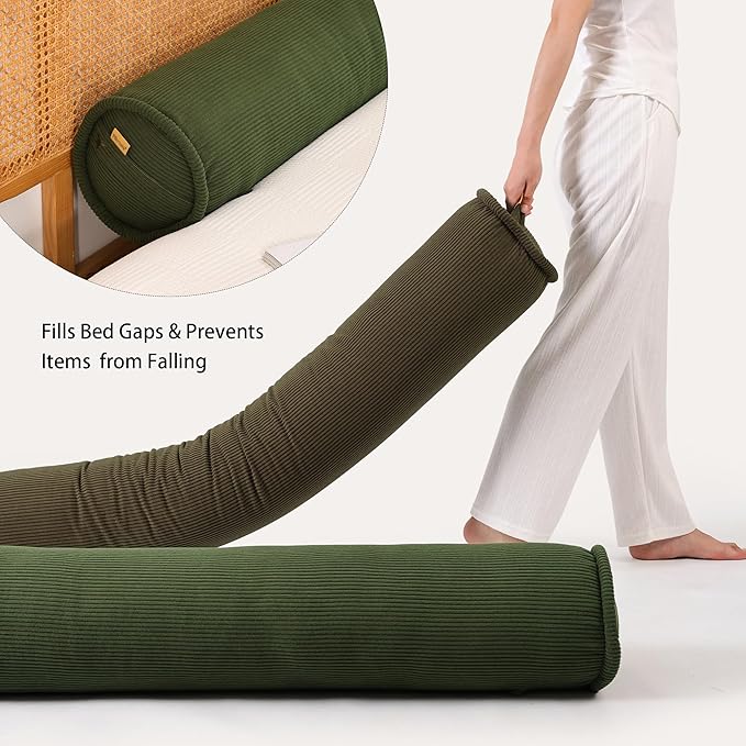 Body Pillow for Adults – Corduroy Long Round Bolster Pillow for Bed, Cuddle Pillow with Full Support for Side Sleepers & Restful Sleep,39 x 7.87 Inches,Avocado Green