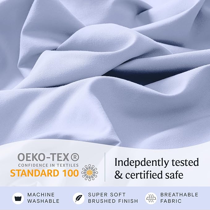 LuxClub 4 PC Sheet Set Bed Sheets Deep Pockets 16" Eco Friendly Wrinkle Free Cooling Machine Washable Hotel Bedding Silky Soft - Sky Blue Full